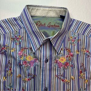 Robert Graham Embroidered Multicolor Striped Floral Men's Shirt
